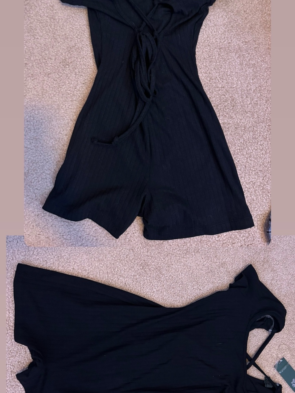 Target Black Ribbed Short Jumpsuit with Tie-Front